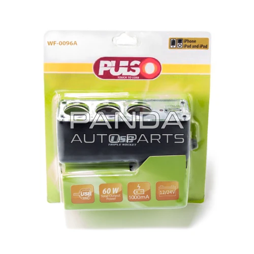 Разветвитель для прикуривателя (3 выхода + 1 USB)  PULSO WF-0096A