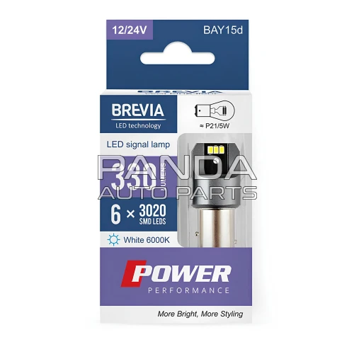 Лампа LED Power 12-24V 330Lm (2шт)  P21/5W BAY15d BREVIA 10103X2