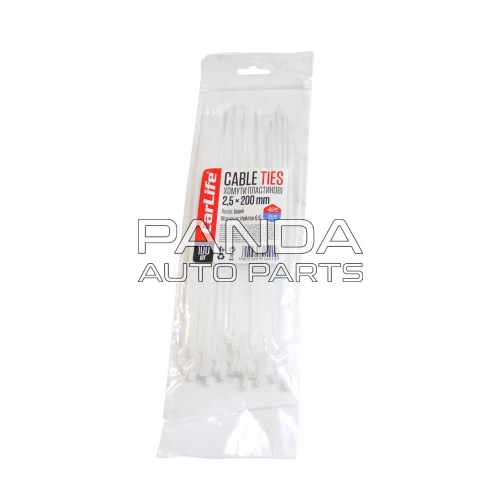 Хомут пластиковый белый 2.5x200мм (100шт)  CARLIFE W2.5x200